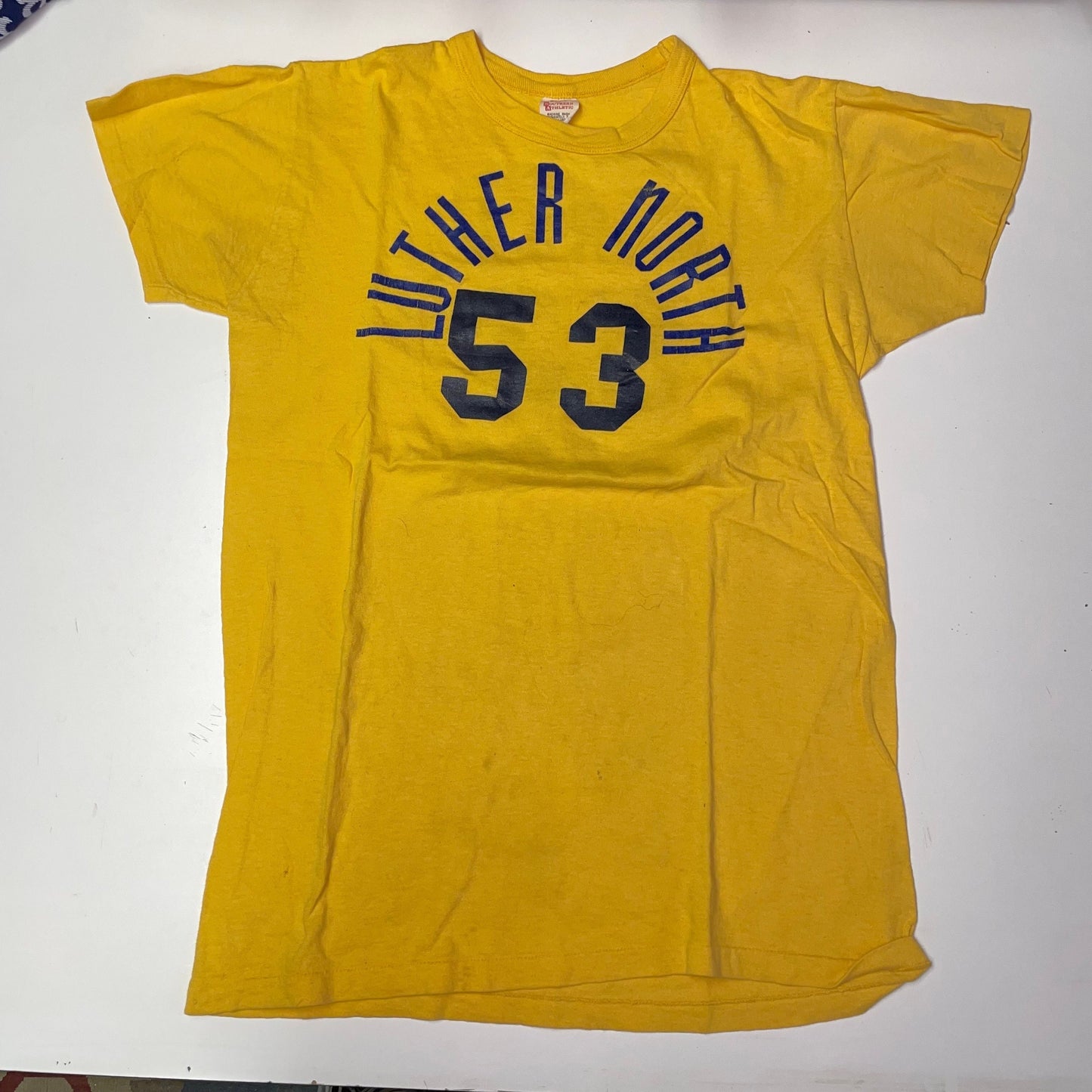 vtg 70s TRACK TEAM TSHIRT // Vintage Luther North Girls Track yellow team sports tee retro tee college mn style athletic number cotton gym