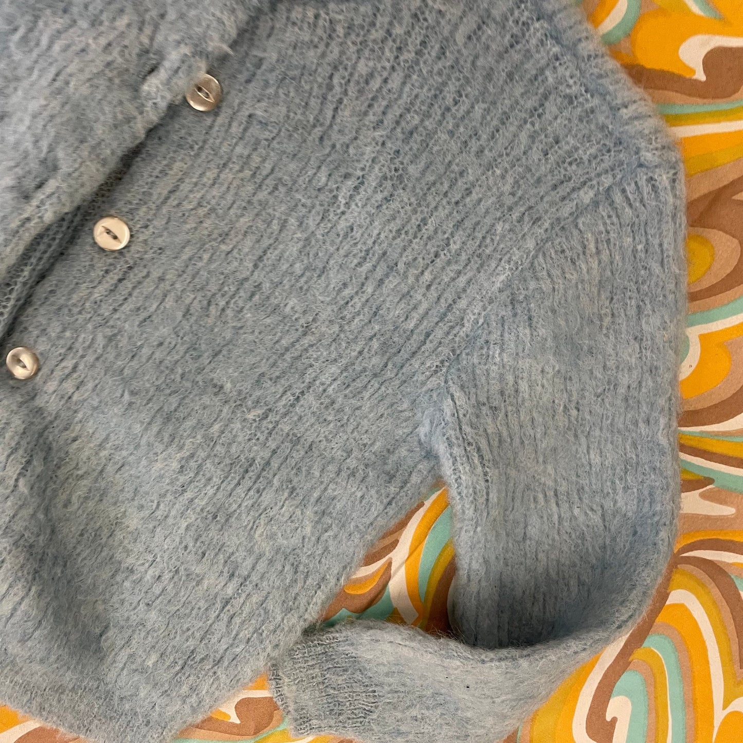 vtg 60s SEARS MOHAIR KIDS Cardigan//vintage baby blue fuzzy sweater size 6 kids retro cool kids unisex pastel rockabilly grunge sweater