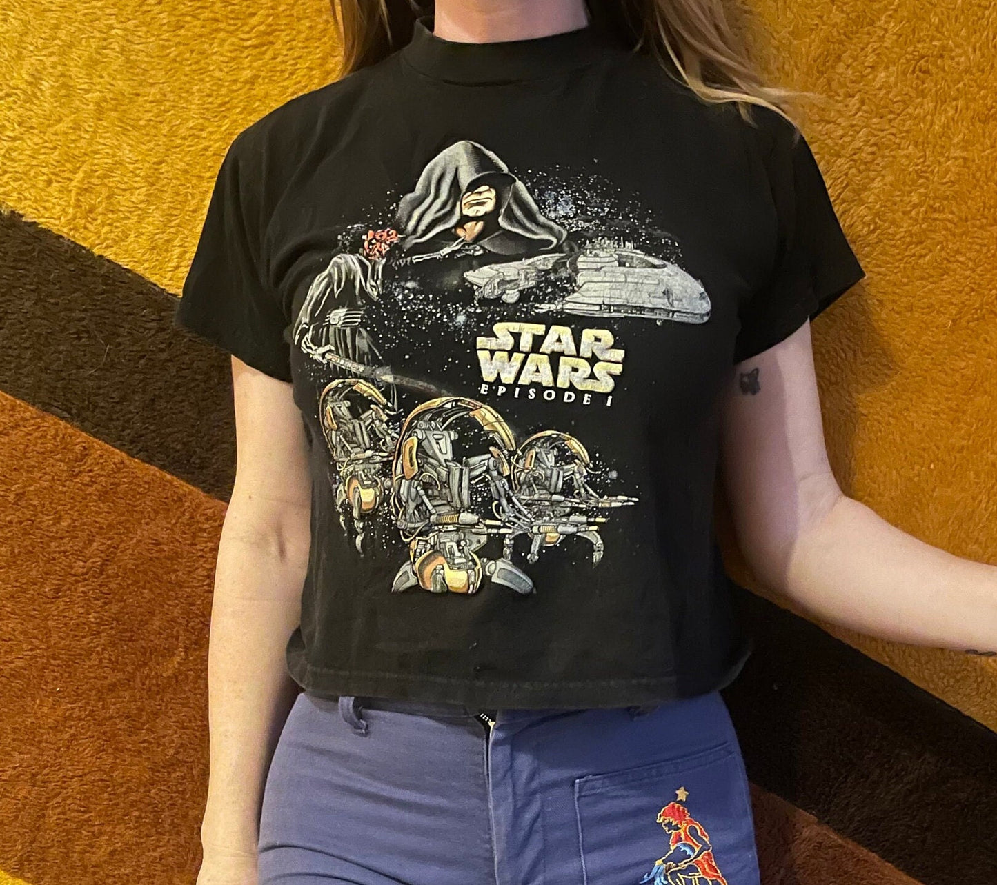 vtg 90s STAR WARS episode 1 TSHIRT //  phantom menace darth maul Darth Sidious villain sith lord science fiction movie aop kids crop small