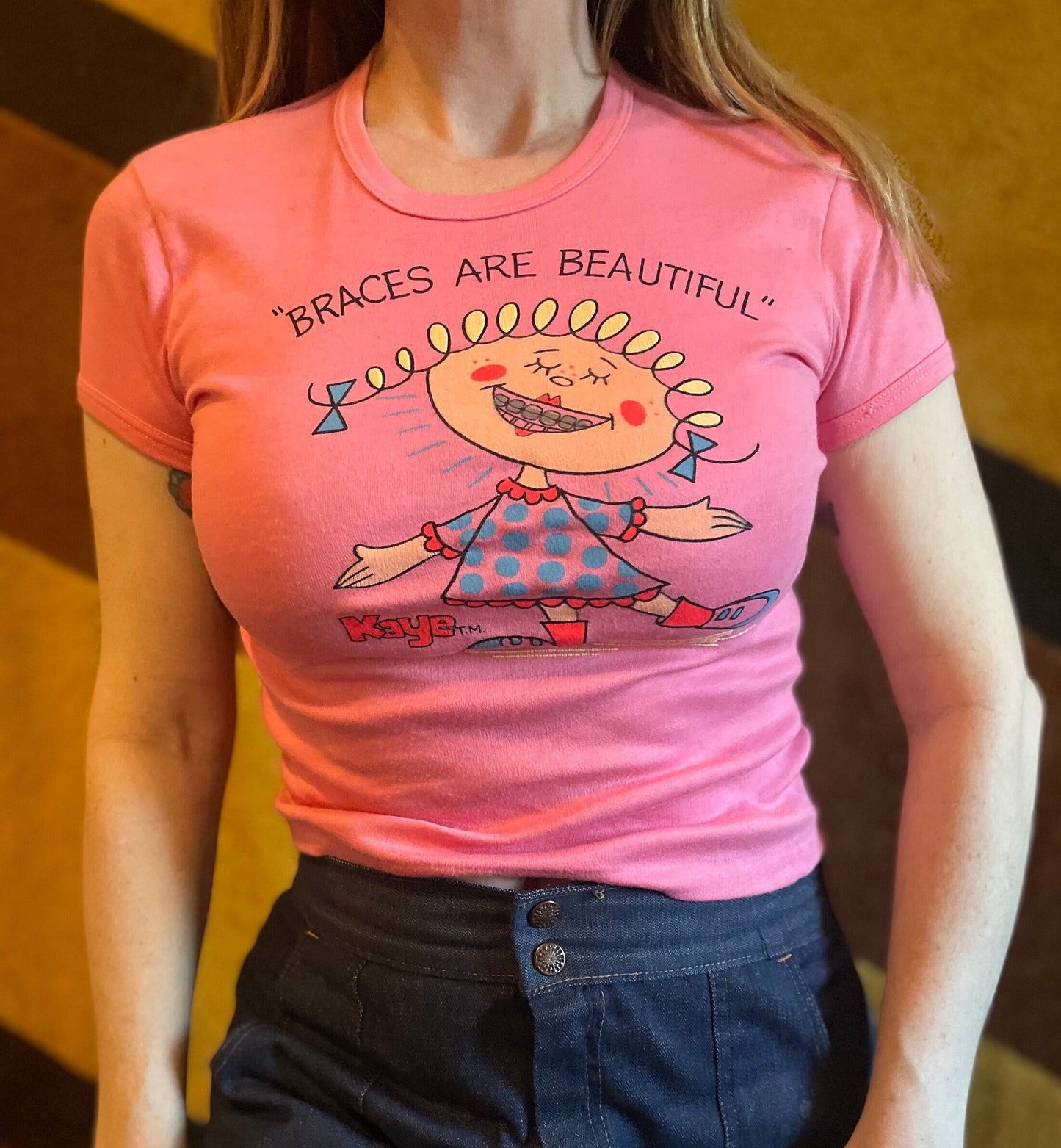 vtg 90s BRACES are BEAUTIFUL TShirt // girls are great pink crop top youth large baby tee  femme t shirt funny graphic tee kids teeth Y2K te