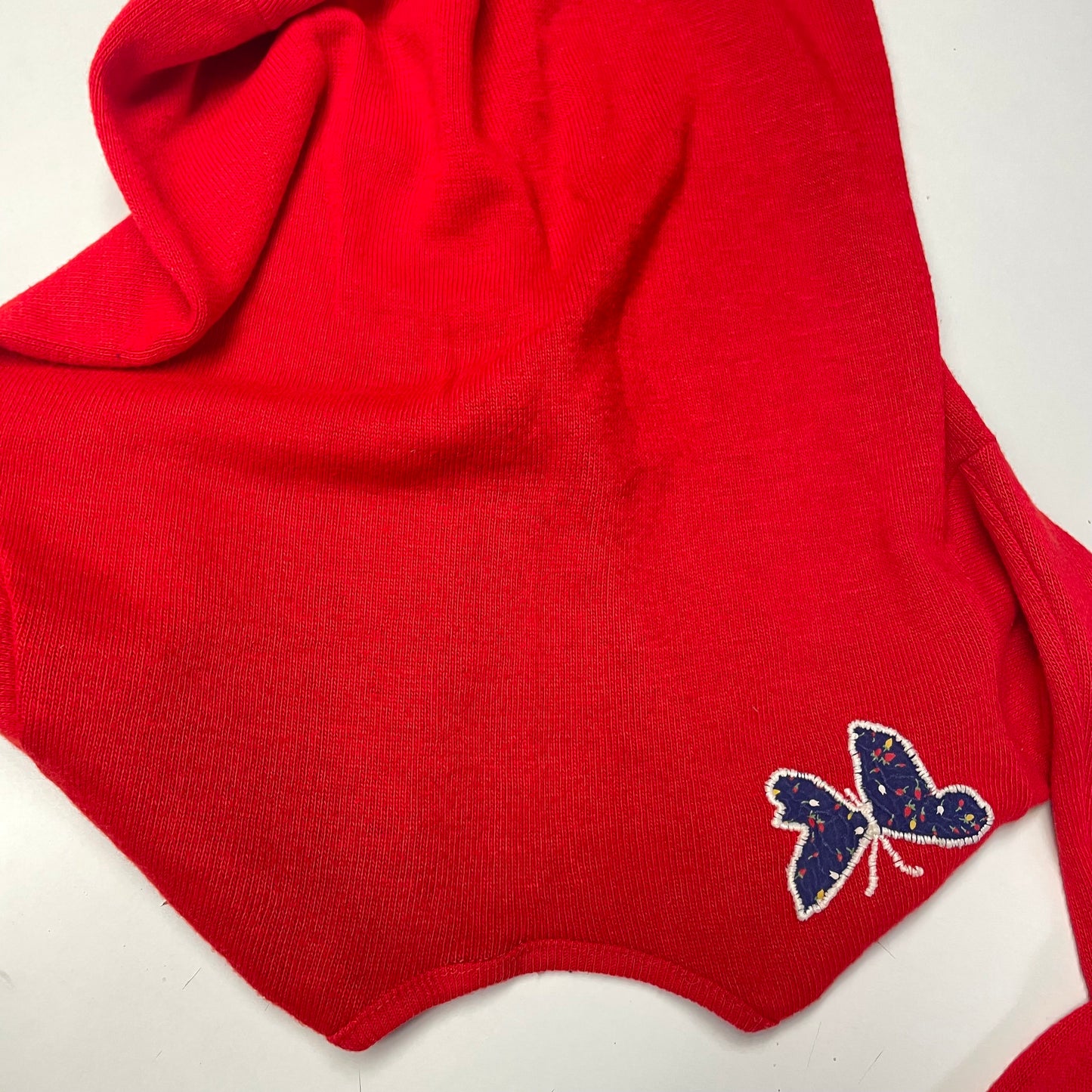 vtg 70s PATCHWORK BUTTERLY SWEATER // vintage red v neck scoop hippie mod autumn retro style embroidered applique patterned cropped sweater