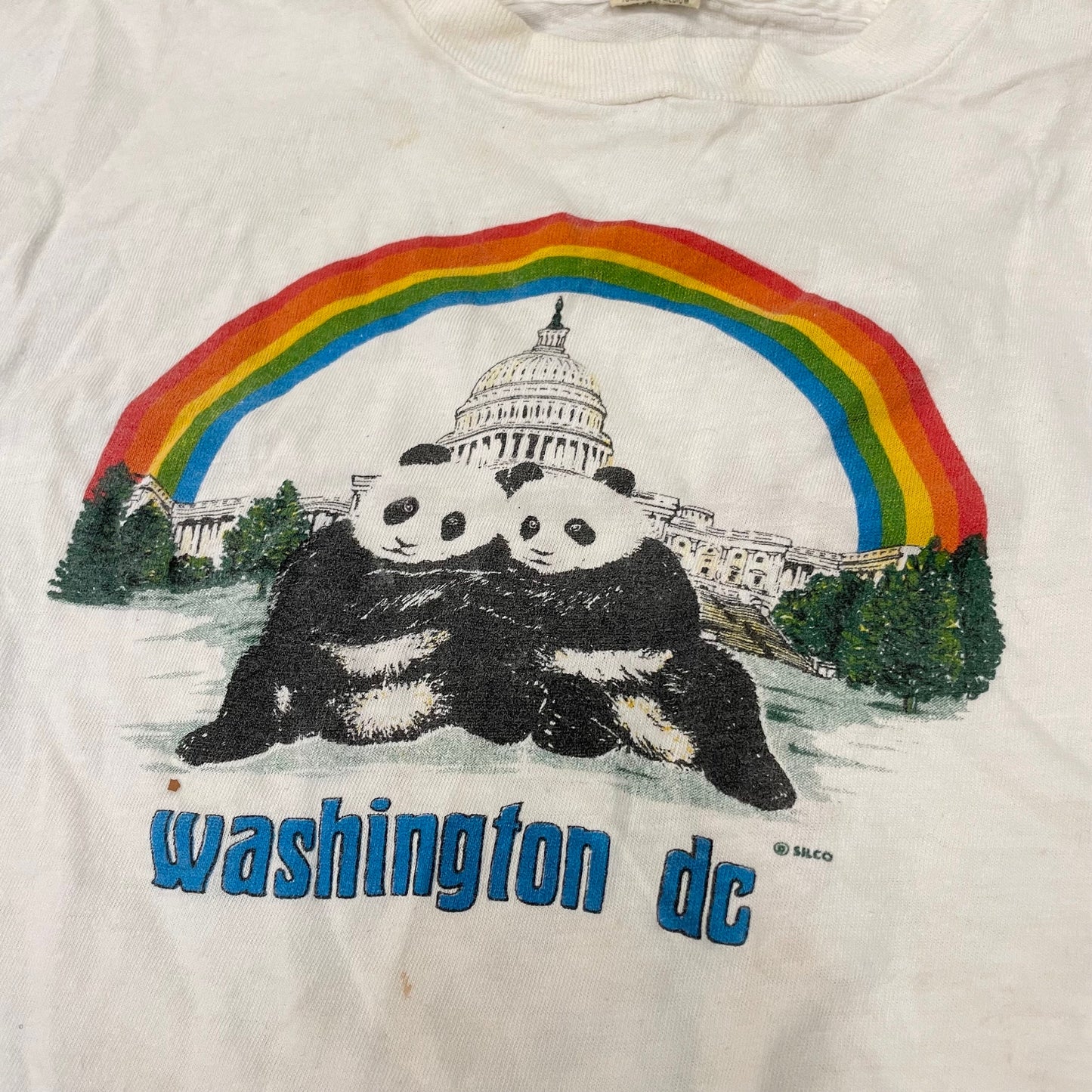 vtg 80s WASHINGTON CUTE PANDA shirt rainbow graphic tee 1985 cute animal zoo t shirt youth large fairy kei soft happy retro wildlife art tee