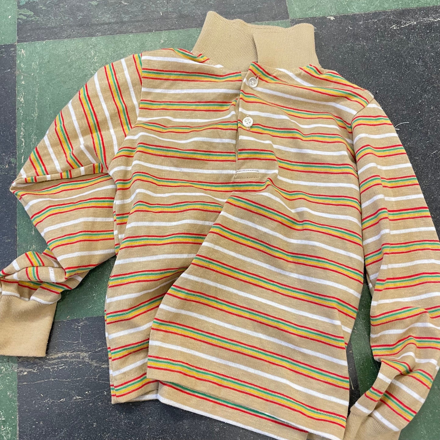vtg 70s SEARS STRIPED KIDS Shirt// vintage size 7 boys long sleeve dress shirt autumn retro mod button up collared unisex top 50/50 usa