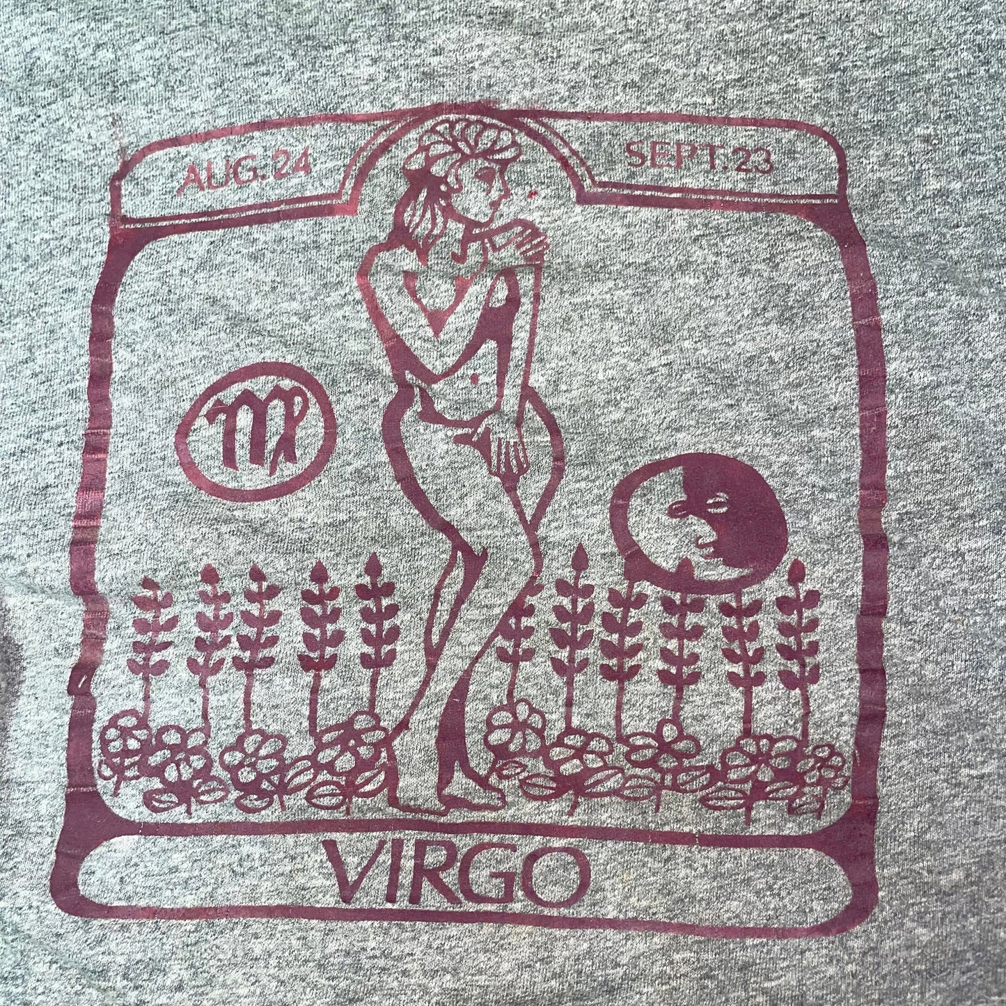 vtg 70s ZODIAC VIRGO TSHIRT // french cut horoscope iron on graphic tee distressed grey hippie new age celestial soft thin graphic tee