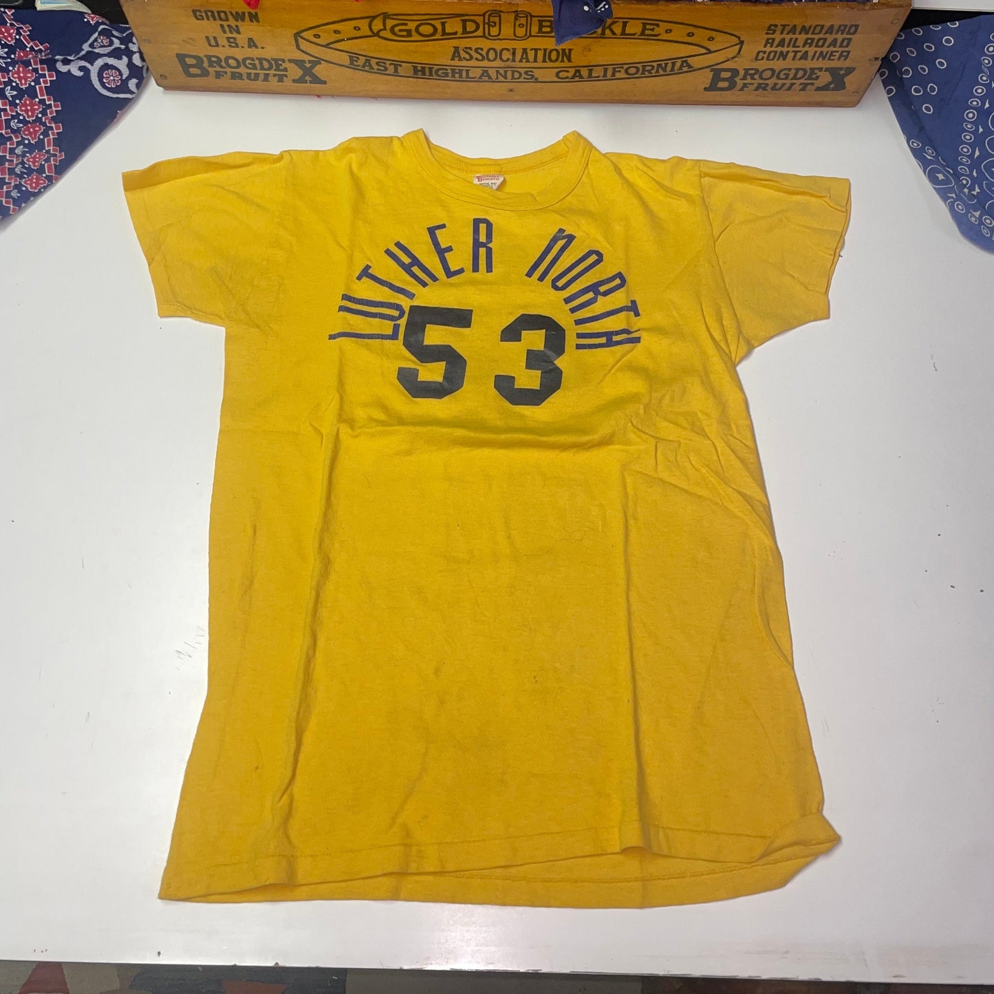 vtg 70s TRACK TEAM TSHIRT // Vintage Luther North Girls Track yellow team sports tee retro tee college mn style athletic number cotton gym