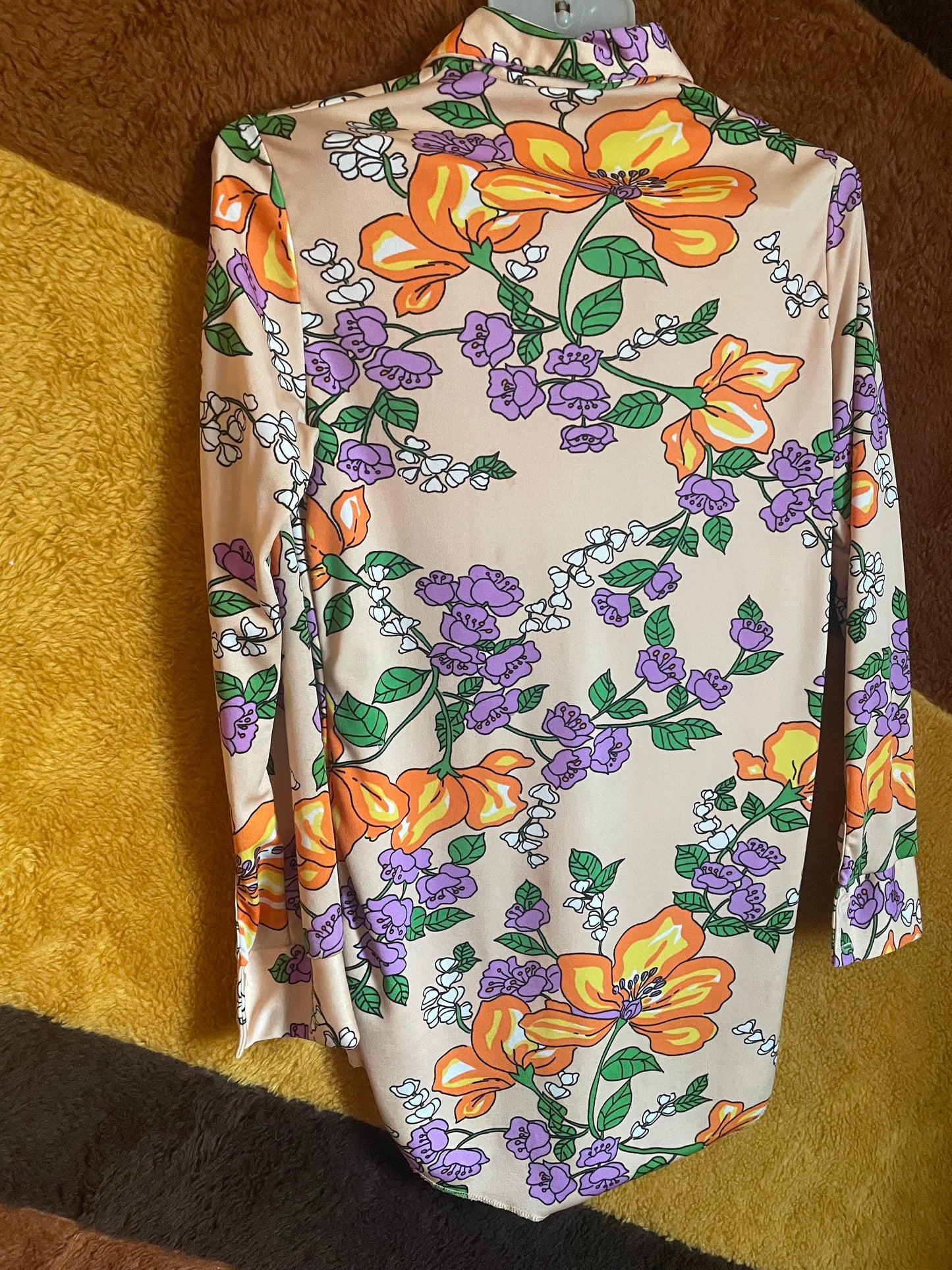 vtg 70s FLORAL BODYSUIT psychedelic top // long sleeve collared unitard look undershirt bright funky mod hippie kitschy retro spring romper