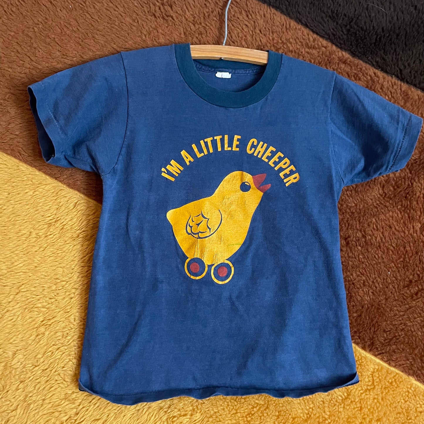 vtg 70s CHICKEN CHEEPER shirt // vintage youth large yellow chick graphic tee crop top baby doll femme fitted t shirt ad promo NUGGETS