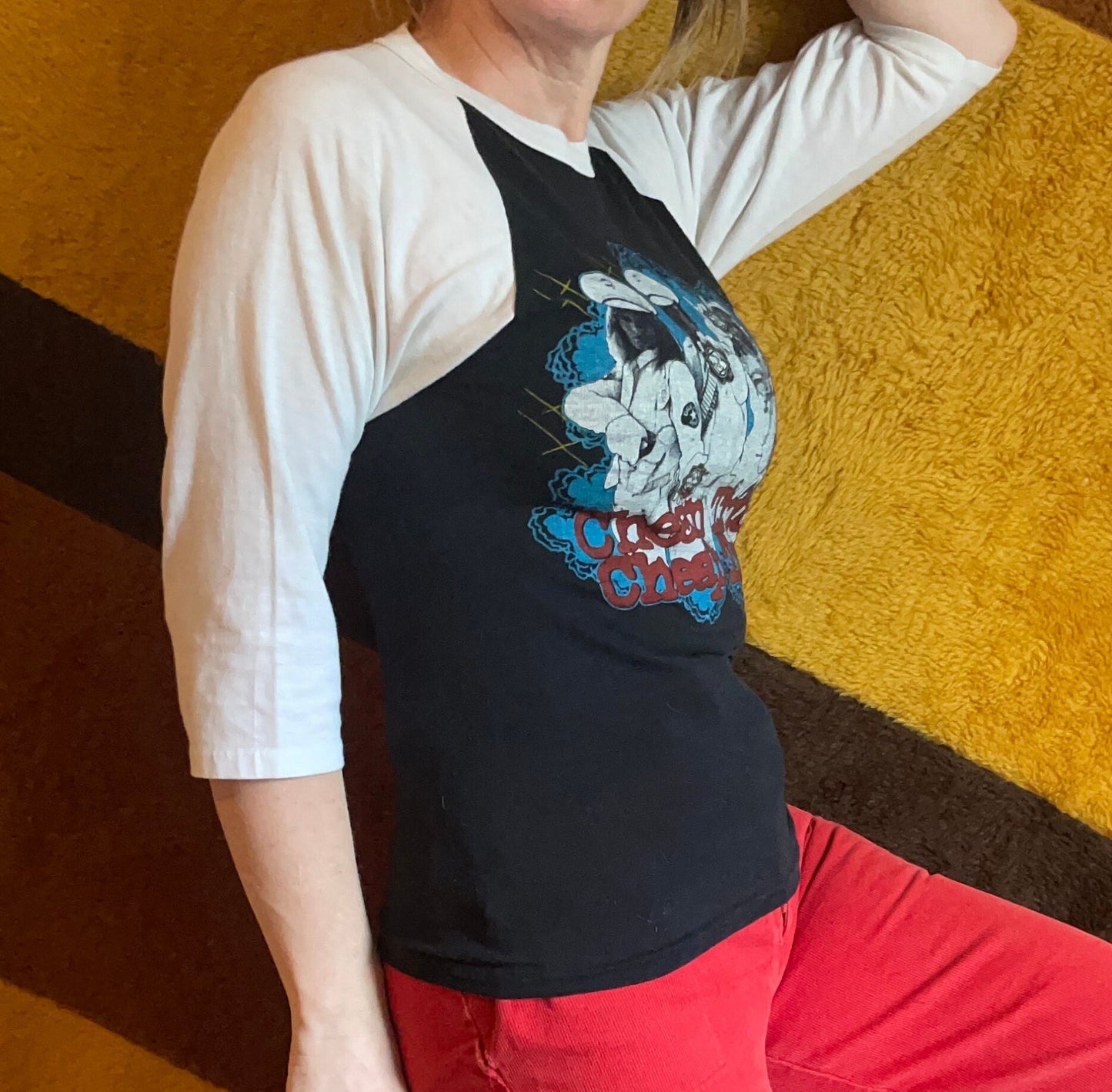 vtg 80s CHEAP TRICK BAND tee // black parking lot aop raglan baseball sleeve true vintage concert rock tour shirt black power pop emo guitar