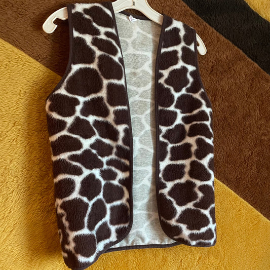 vtg 70s GIRAFFE PRINT FUR vest // vintage faux fur tunic animal print waistcoat funky layer retro top halloween costume safari party top