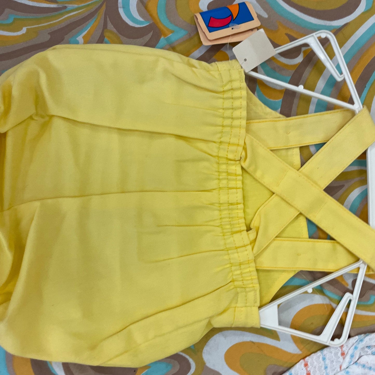 vtg 70s SAILBOAT BABY OVERALLS // vintage 12 month yellow bubble onesie cute unisex nautical infant outfit snap up retro autumn layers style