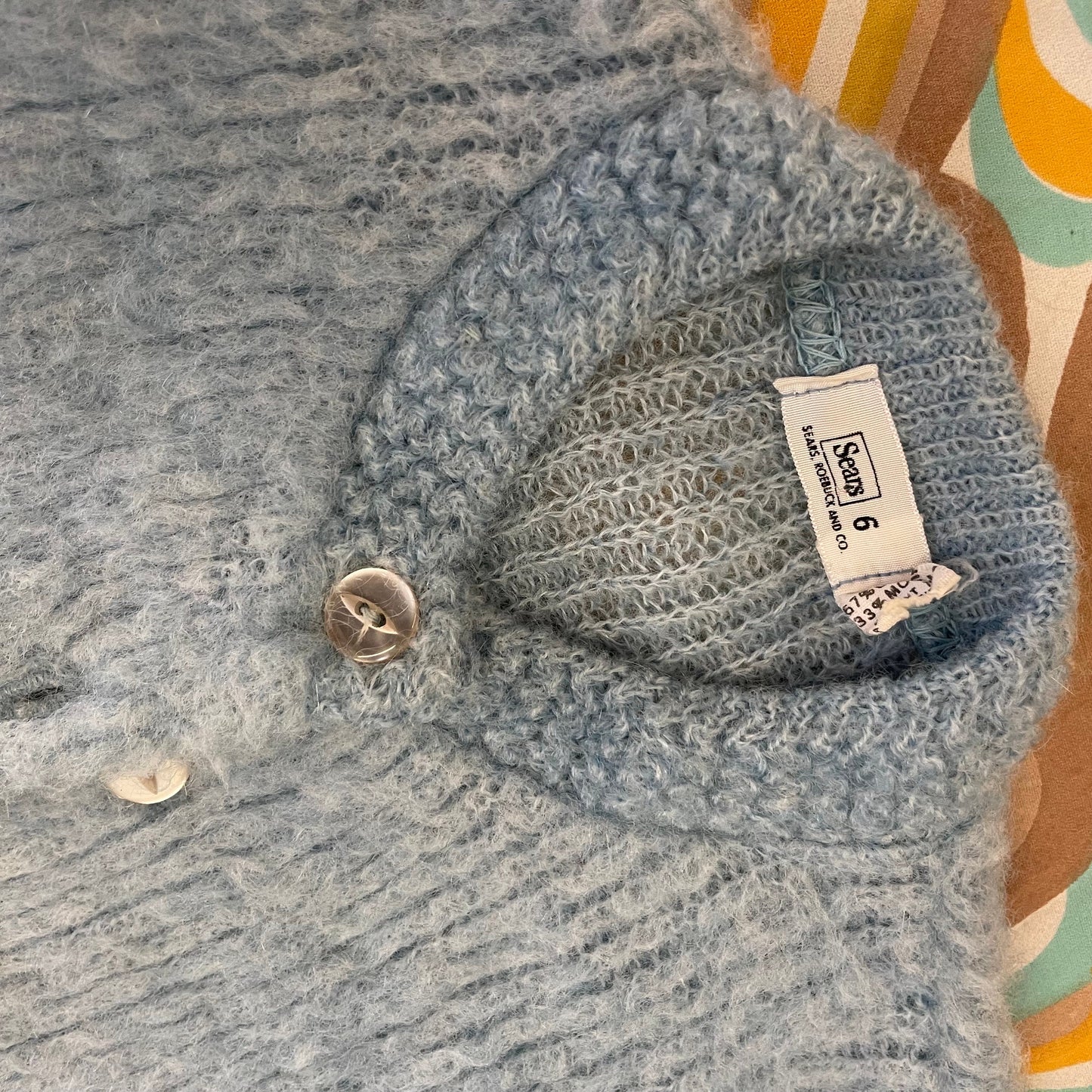 vtg 60s SEARS MOHAIR KIDS Cardigan//vintage baby blue fuzzy sweater size 6 kids retro cool kids unisex pastel rockabilly grunge sweater