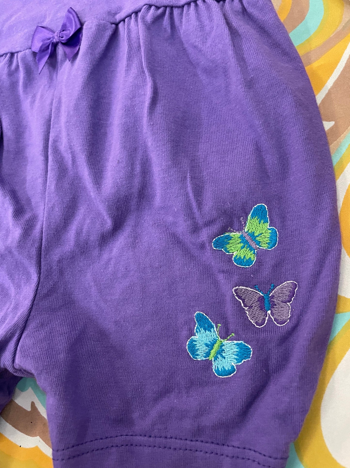 vtg 90s KIDS BUTTERFLY OVERALLS // vintage purple overalls and patterned top set new never worn Carters 3-6 months baby outfit onesie