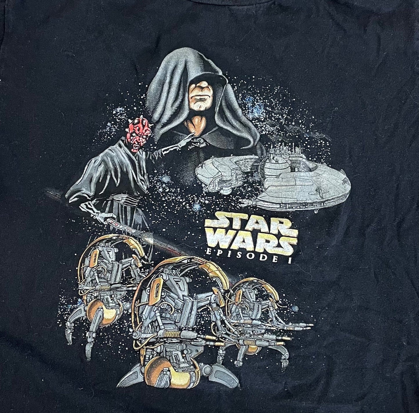 vtg 90s STAR WARS episode 1 TSHIRT //  phantom menace darth maul Darth Sidious villain sith lord science fiction movie aop kids crop small