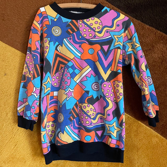 vtg 80s LOUD ABSTRACT PATTERNED Sweatshirt // maximalist all over print zany funky geometric pop art psychedelic flower power retro lizzie