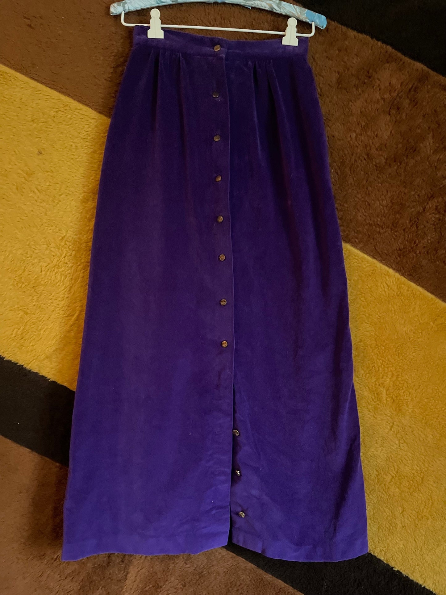 vtg 60s PURPLE VELVET SKIRT // vintage button up full length skirt preppy Patty Woodard xs petite junior mod plush maxi high waisted preppy