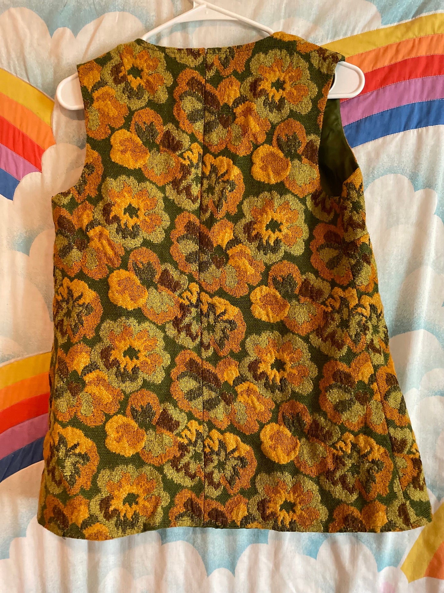 vtg 70s TAPESTRY EMBROIDERED VEST // vintage orange green floral carpet bag textured waistcoat hippie retro granny trip psychedelic top