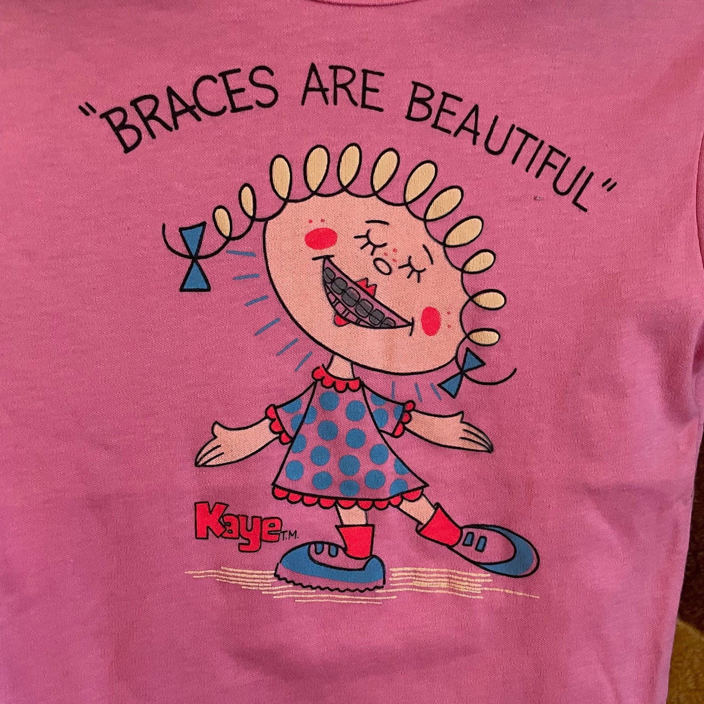 vtg 90s BRACES are BEAUTIFUL TShirt // girls are great pink crop top youth large baby tee  femme t shirt funny graphic tee kids teeth Y2K te