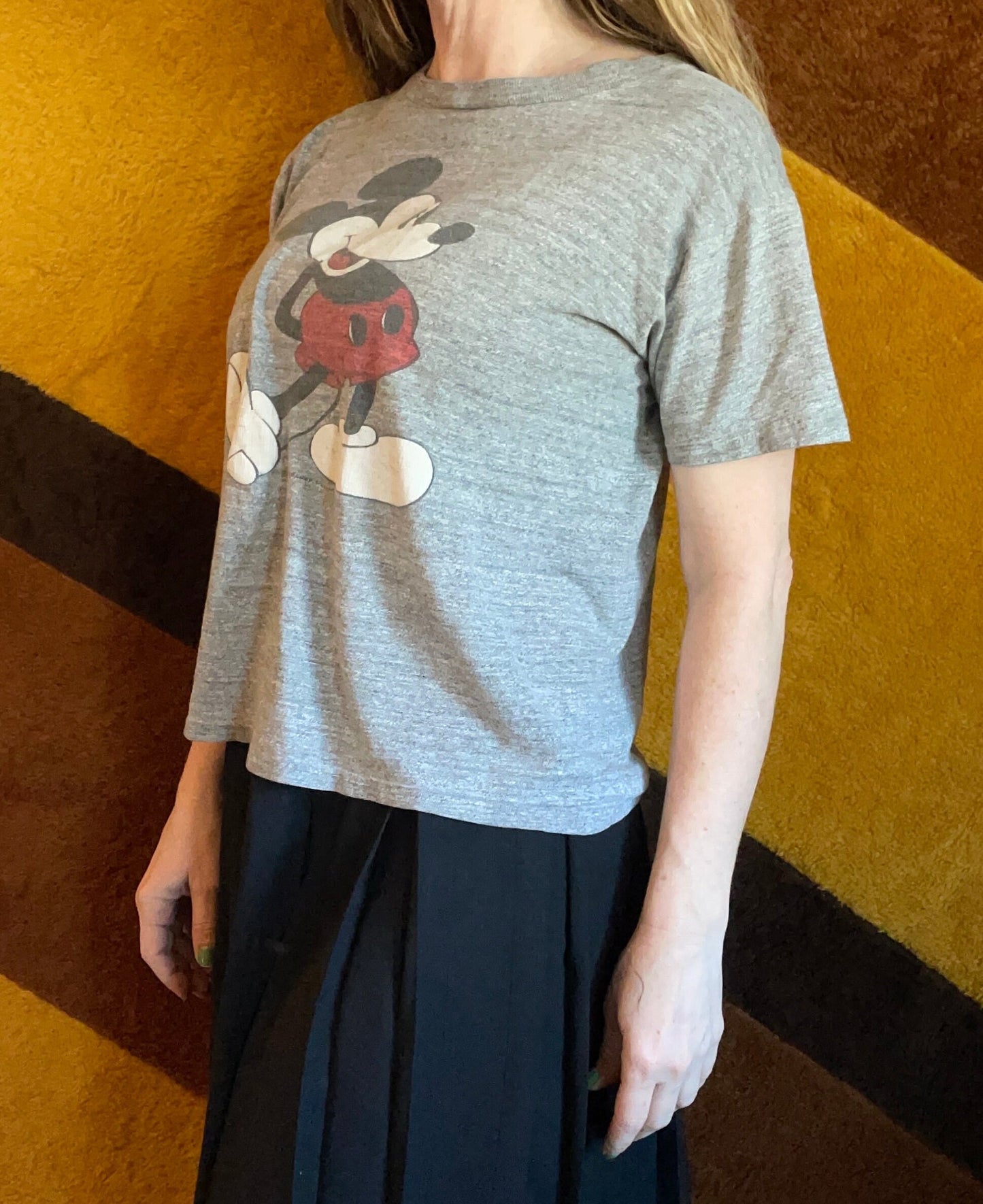 vtg 70s MICKEY MOUSE SHIRT // vintage walt disney world baggy rayon blend distressed boxy retro graphic tee cartoon character tourist crop