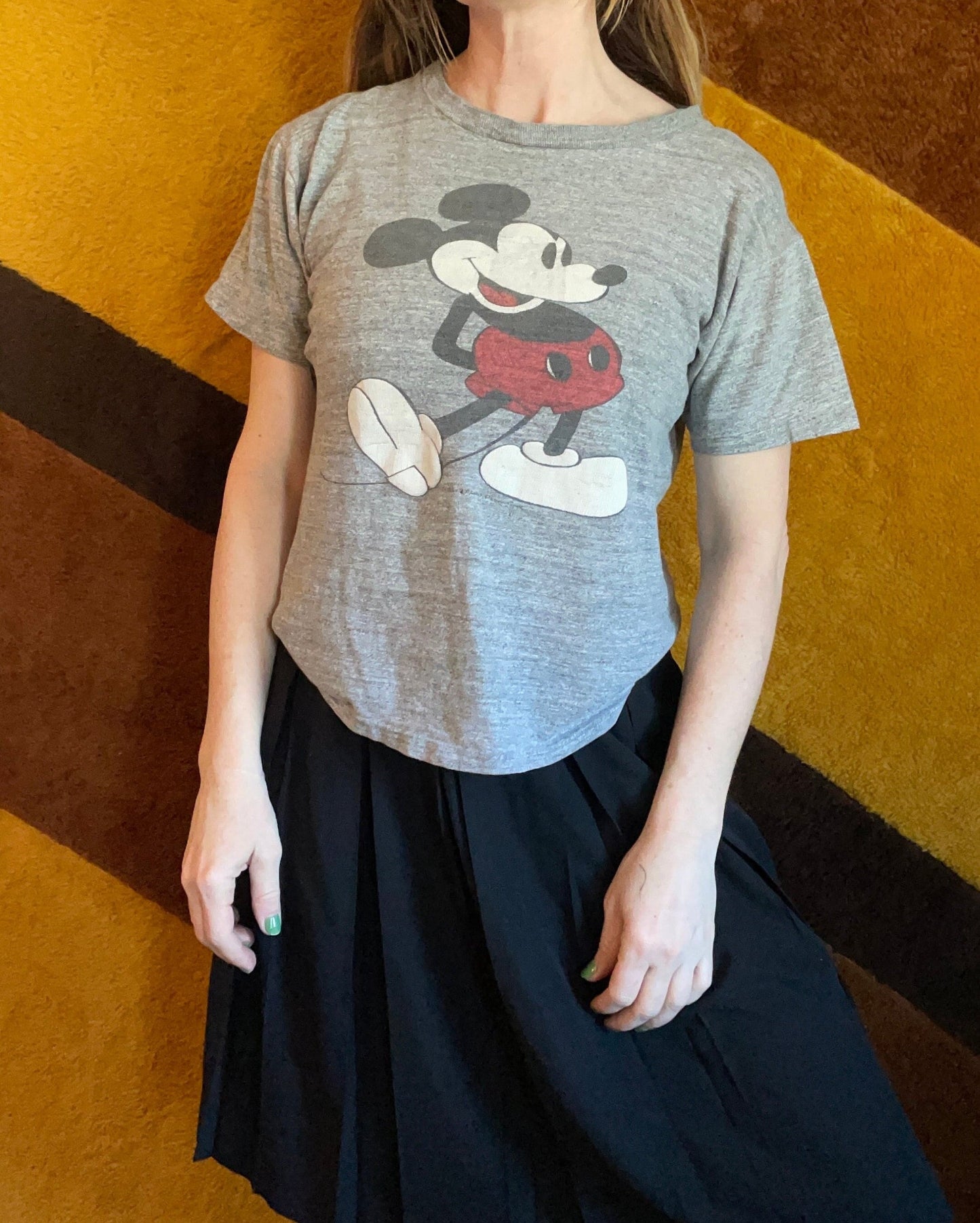 vtg 70s MICKEY MOUSE SHIRT // vintage walt disney world baggy rayon blend distressed boxy retro graphic tee cartoon character tourist crop