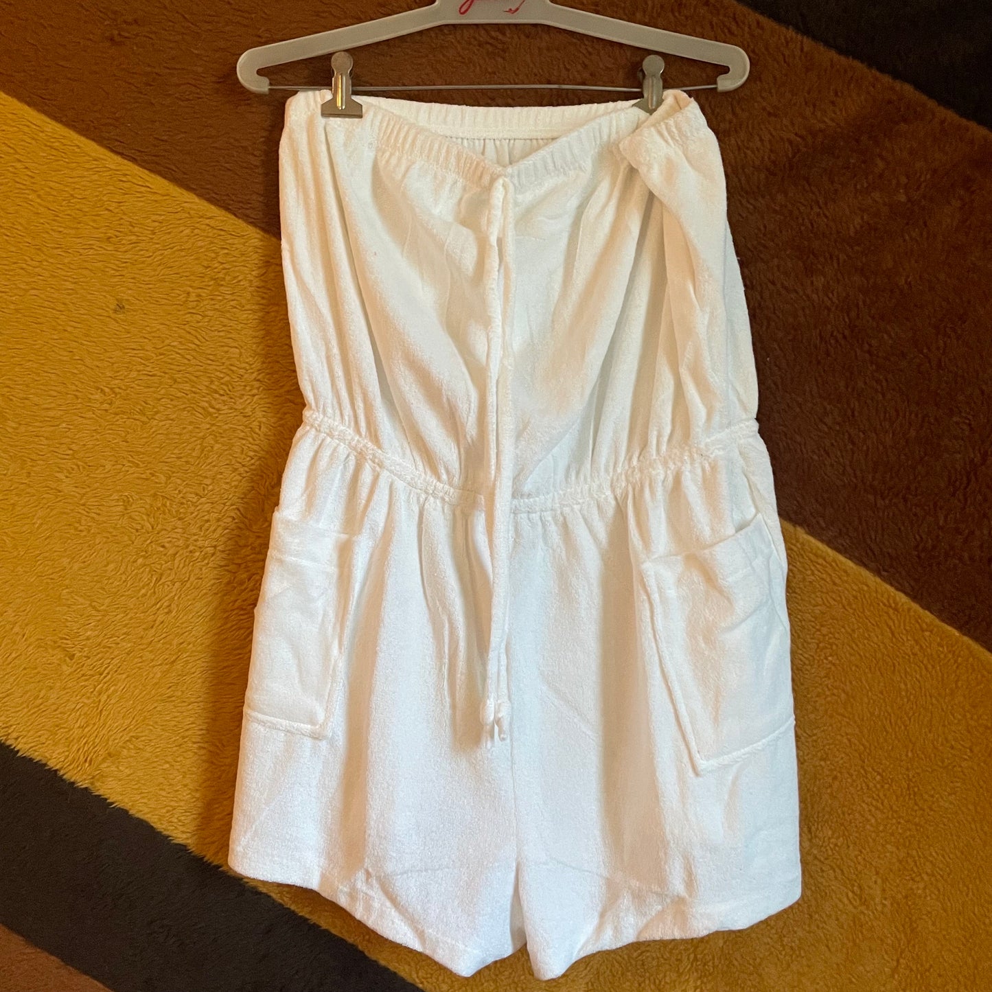 vtg 70s XXL TERRYCLOTH ROMPER // vintage deadstock new with tags adjustable halter jumpsuit beach cover up playsuit hot pants roller disco