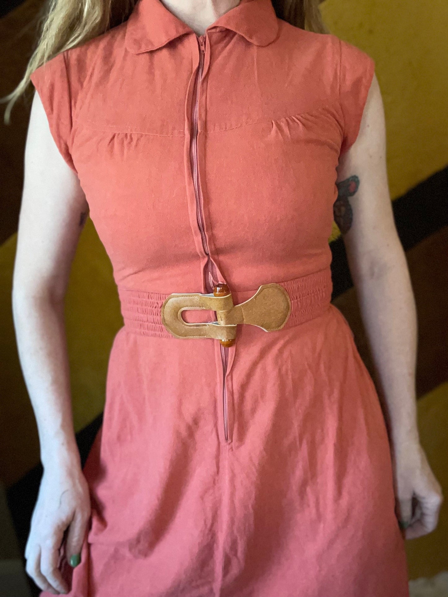 vtg 70s EARTH TONES DRESS // vintage belted zip up cute pointy collar retro boho mini dress casual neutral tones autumn fall school dress