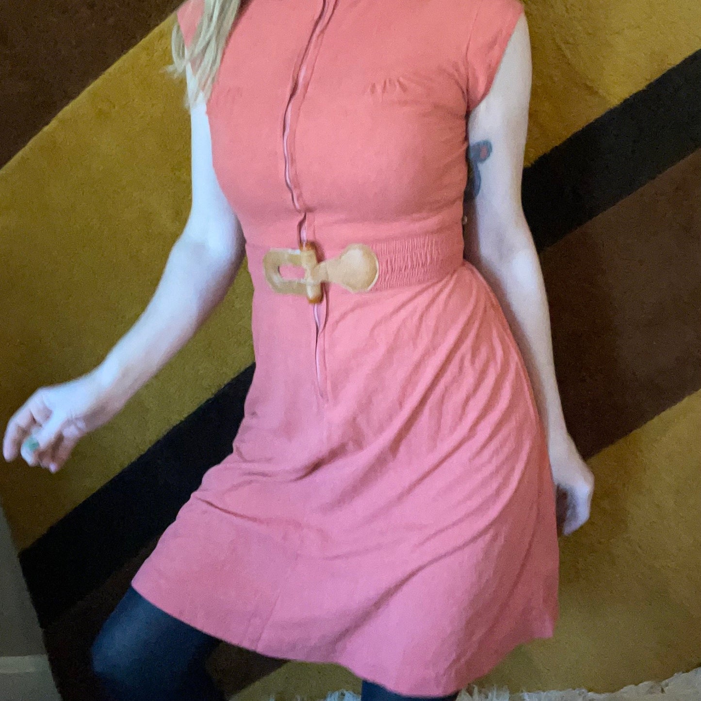 vtg 70s EARTH TONES DRESS // vintage belted zip up cute pointy collar retro boho mini dress casual neutral tones autumn fall school dress