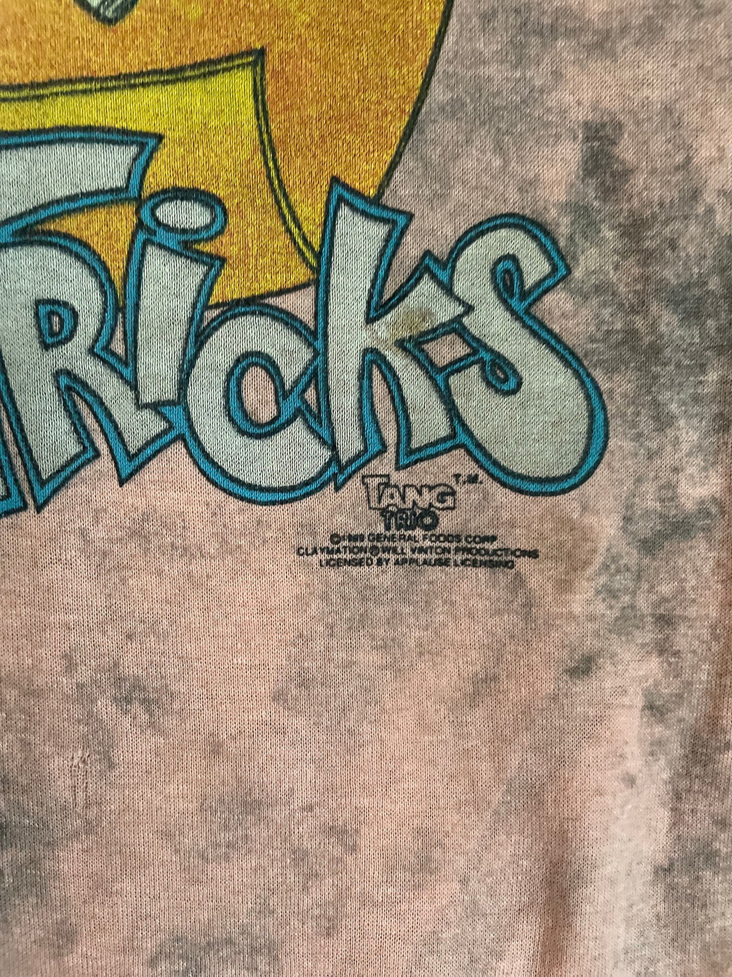 vtg 90s TANG ORANGE DRINK Shirt // vintage skateboarding distressed graphic tee tie dye marbled paper thin crop baby tee skater punk funny