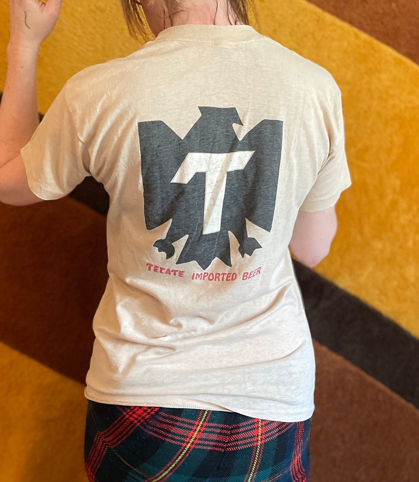 vtg 70s TECATE BEER SHIRT // vintage paper thin distressed houston texas graphic tee sneakers my body in houston liqour bar pub brew tee