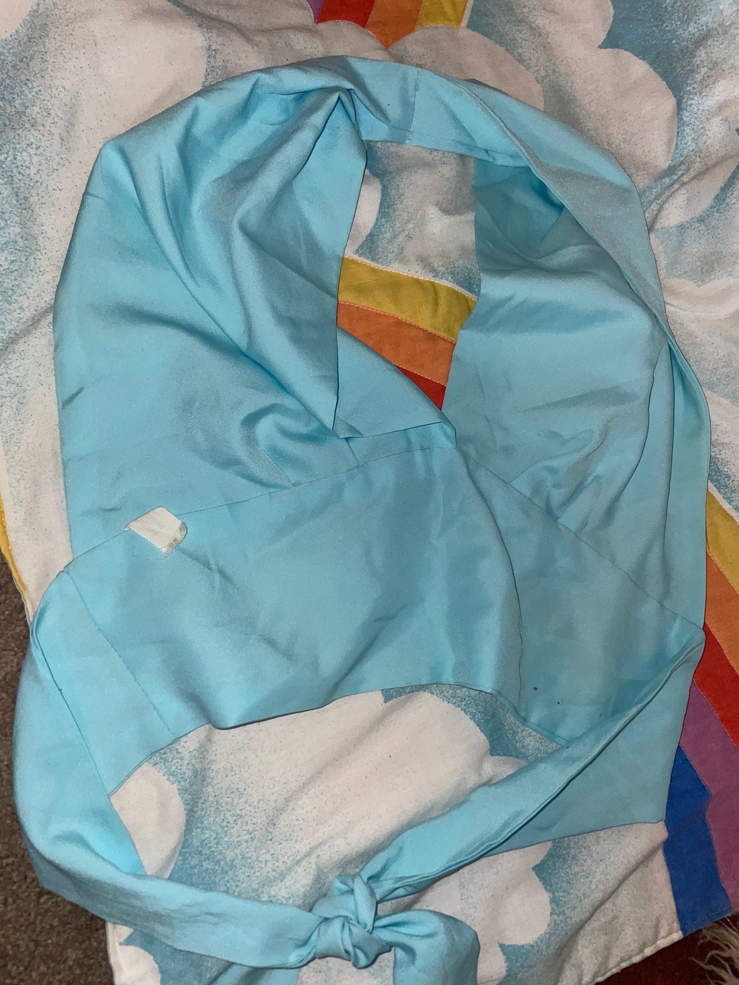 vtg 70s PASTEL HALTER TOP // vintage pastel fairy baby blue v neck tie back retro crop top autumn layers midriff shirt disco dance party