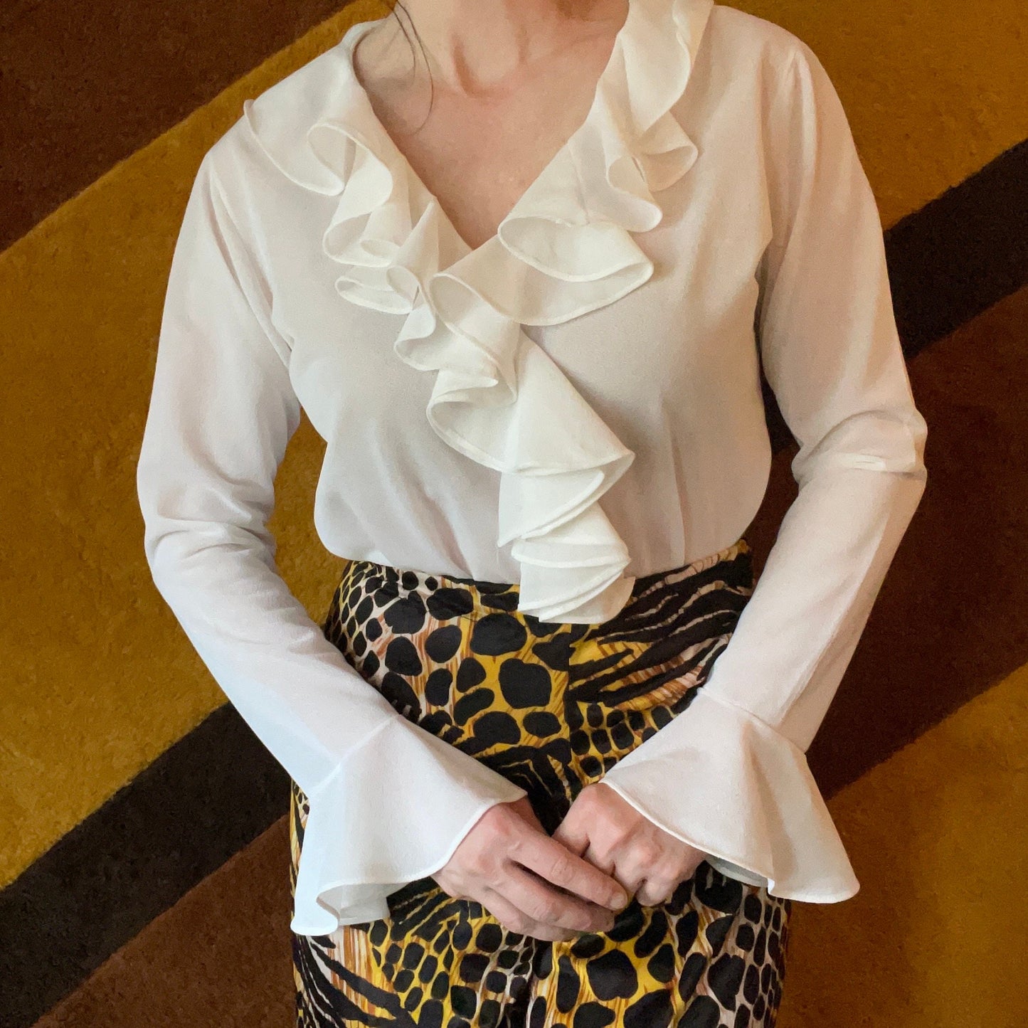 vtg 70s TRUMPET SLEEVE BODYSUIT // vintage ruffle collar flare sleeve unitard undershirt blouse pirate shirt austin powers retro suit blouse