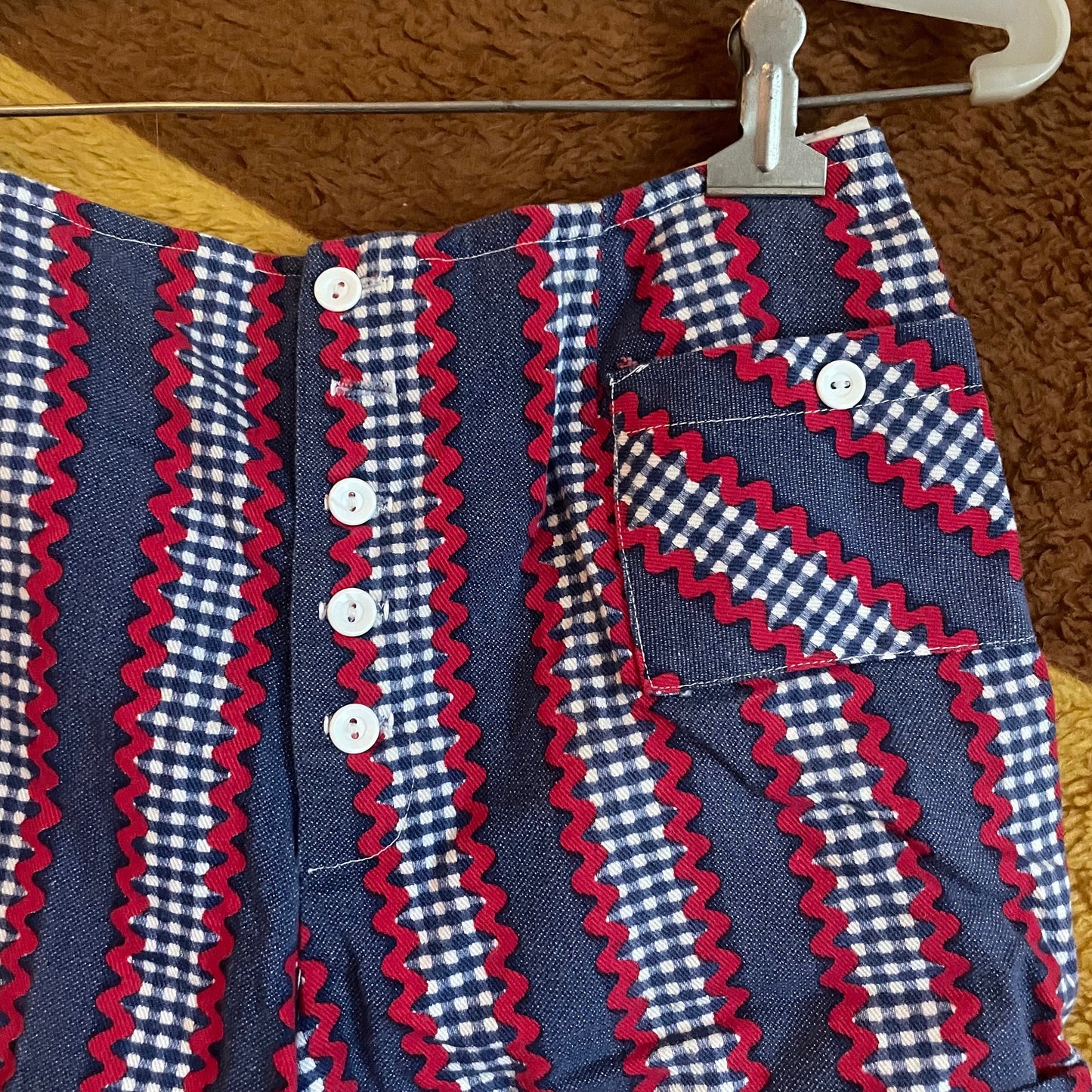 vtg 60s STRIPED HOT PANTS // high mid rise ric rac patterned trim short shorts blue red nautical button up mod kitschy hippie daisy dukes