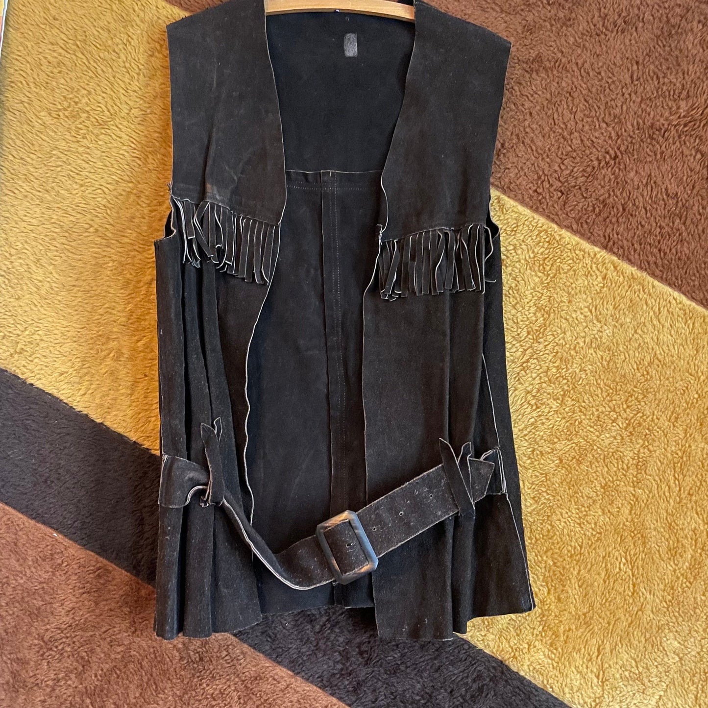 vtg 70s SUEDE FRINGE BELTED Vest // vintage dark chocolate brown leather fringe waistcoat with belt hippie western boho acid festival ooak