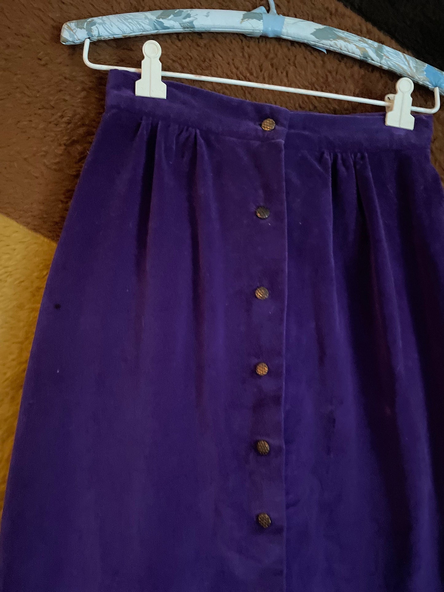 vtg 60s PURPLE VELVET SKIRT // vintage button up full length skirt preppy Patty Woodard xs petite junior mod plush maxi high waisted preppy