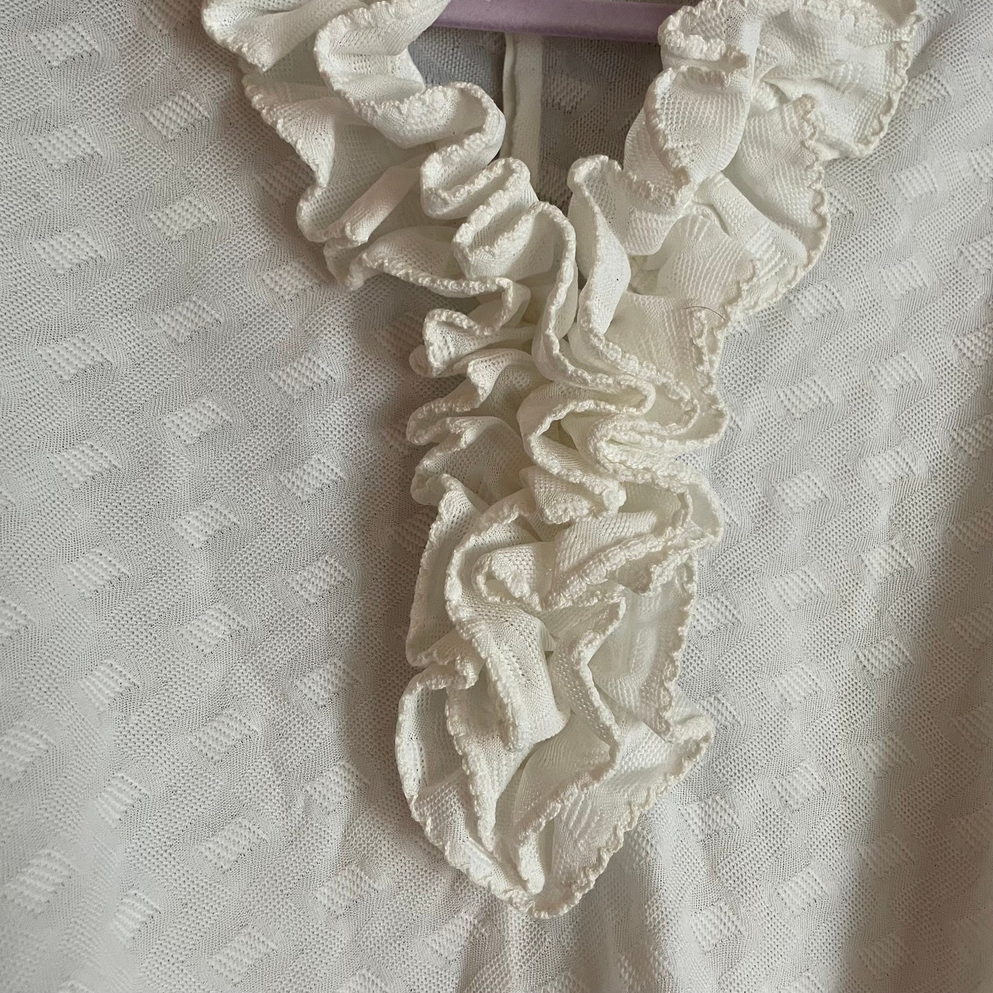 vtg 70s RUFFLE COLLAR BODYSUIT // vintage white long sleeve unitard austin powers pirate blouse poly top autumn retro style undershirt