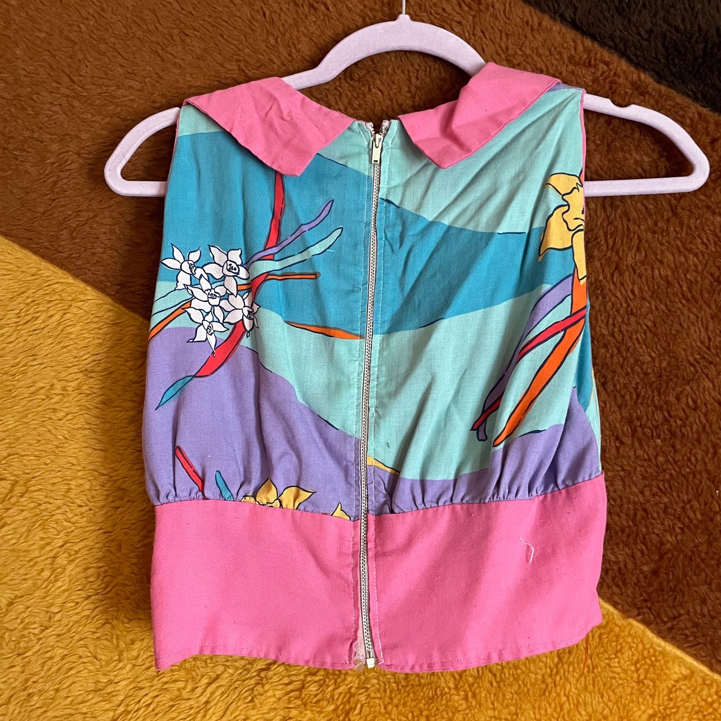 vtg 70s PATTERNED CROP TOP // vintage deep v neck psychedelic fairy hippie halter midriff retro playsuit beach pin up bombshell rockabilly