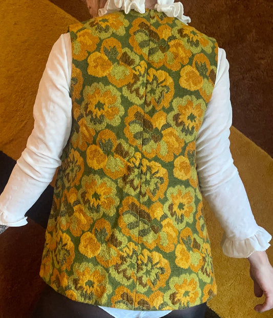 vtg 70s TAPESTRY EMBROIDERED VEST // vintage orange green floral carpet bag textured waistcoat hippie retro granny trip psychedelic top