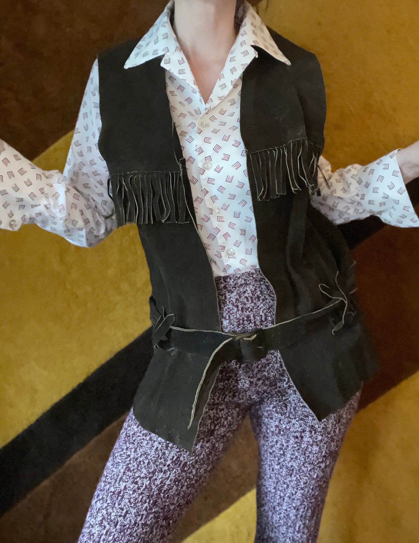 vtg 70s SUEDE FRINGE BELTED Vest // vintage dark chocolate brown leather fringe waistcoat with belt hippie western boho acid festival ooak