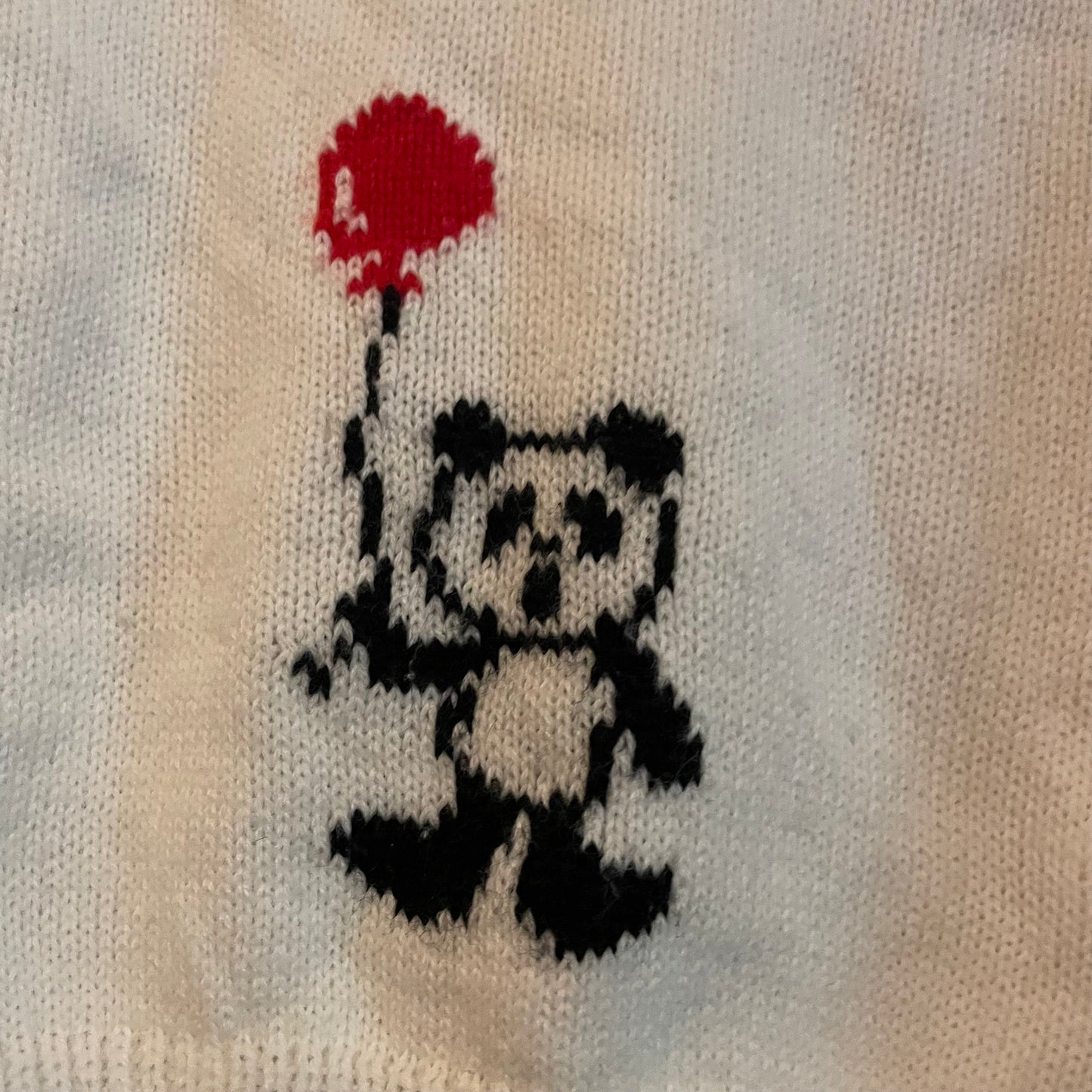 vtg 70s KIDS PANDA BALLOON Sweater // vintage cute knit sweater size 12-18 mos baby toddler cute animal pop art white  retro novelty knit
