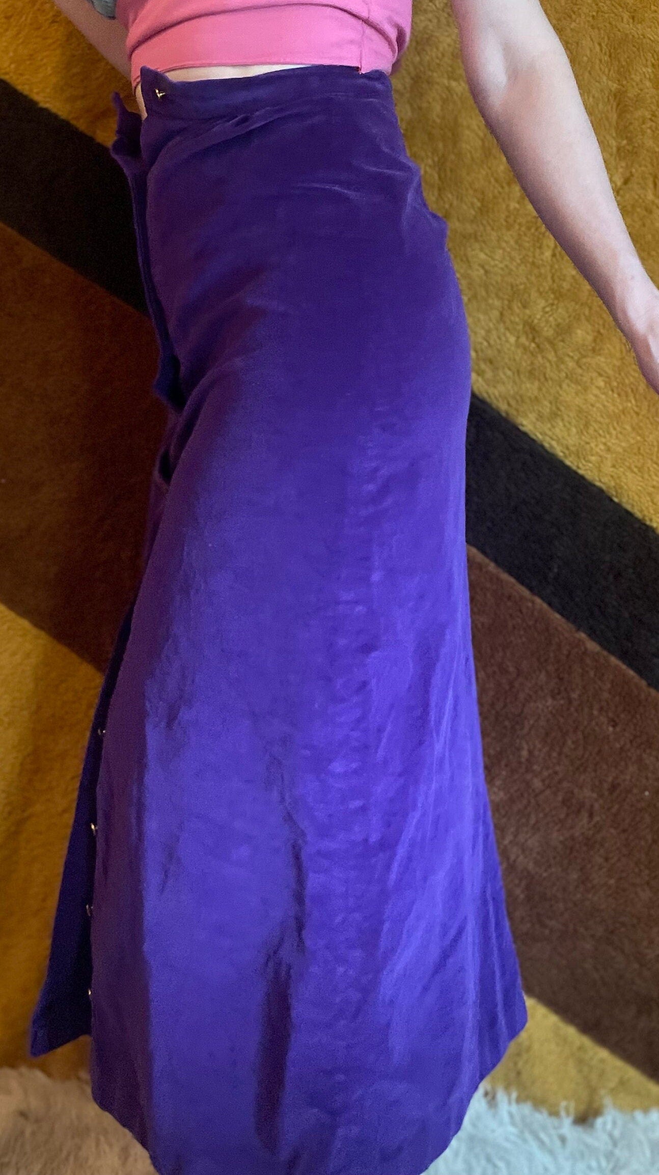 vtg 60s PURPLE VELVET SKIRT // vintage button up full length skirt preppy Patty Woodard xs petite junior mod plush maxi high waisted preppy
