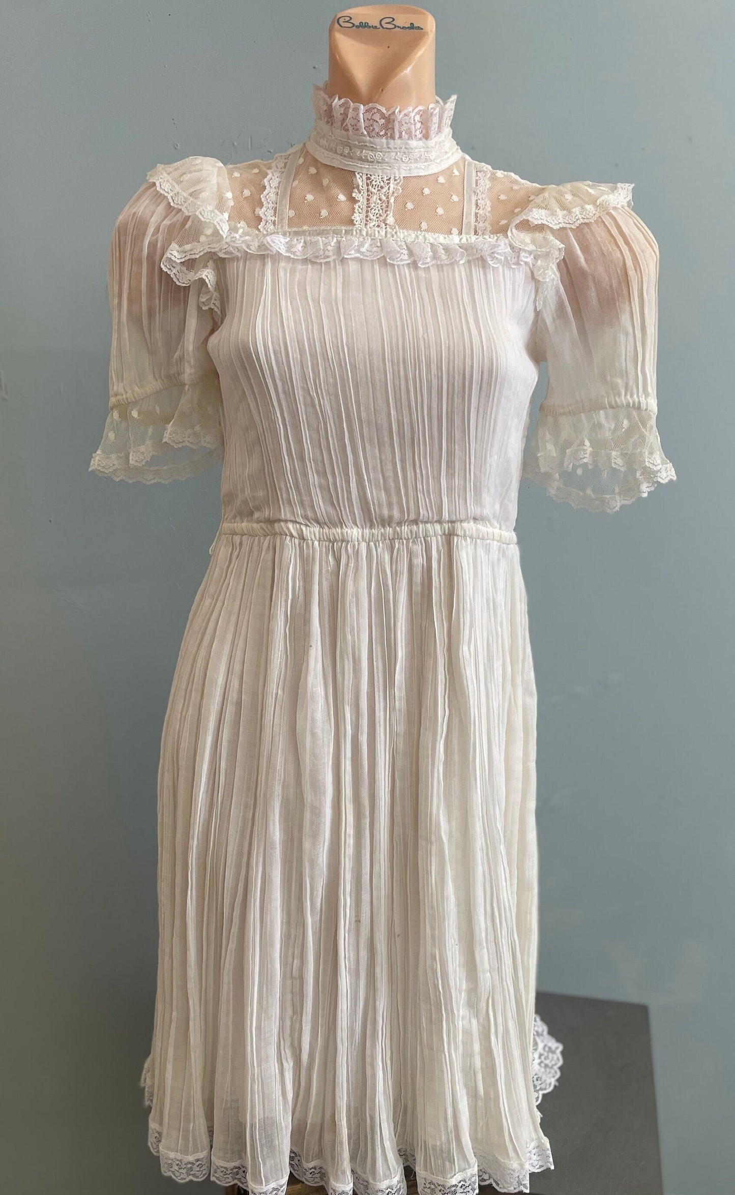 vtg 80s Gunne Sax  jeunes frilles by jessica mcclintock girls white gauze lace mesh frilly party dress boho wedding white summer formal wear