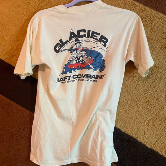 vtg 70 RAFTING SHIRT // vintage funny graphic tee yellow hand drawn rafting fishing hippie outdoors soft thin worn hiking  boating camping