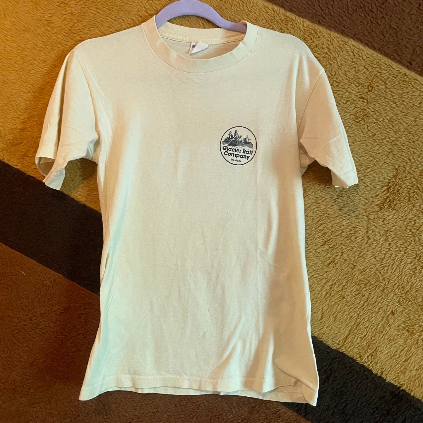 vtg 70 RAFTING SHIRT // vintage funny graphic tee yellow hand drawn rafting fishing hippie outdoors soft thin worn hiking  boating camping