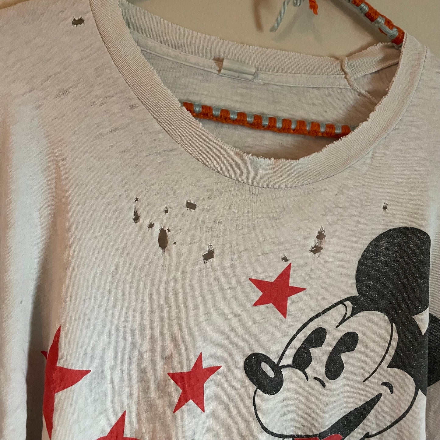 vtg 90s Mickey Mouse distressed sleeper baggy t shirt dress holes soft worn ragged thrashed long shirt pop art disney cartoon oversized tee