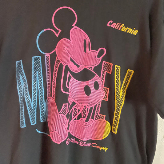 vtg 80s PAPER THIN MICKEY Mouse Tee // vintage black neon t shirt retro california graphic tee sherry miami florida bright color block top