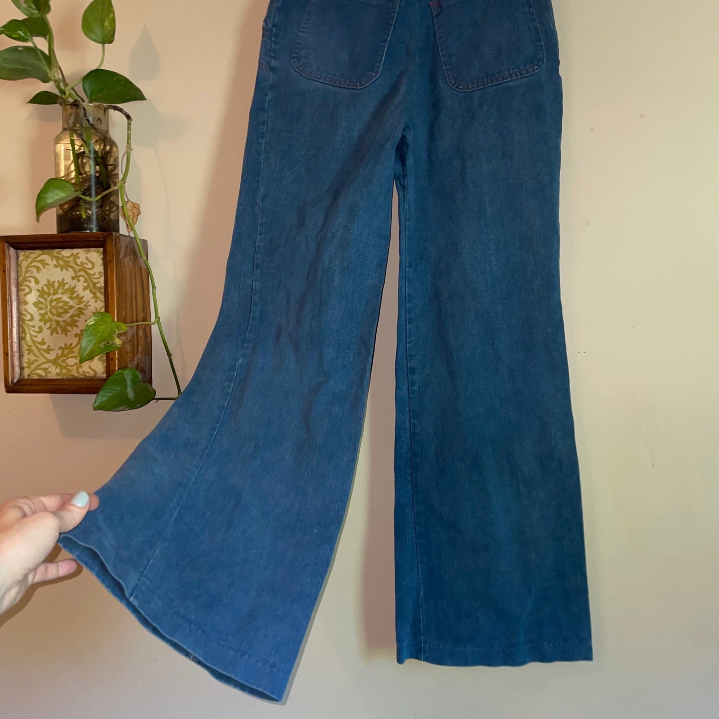 vtg 70s DOUBLE ZIPPER JEANS // 25/26 flare leg medium wash bell bottom jeans indigo denim wide leg high waisted jeans retro side zip jeans