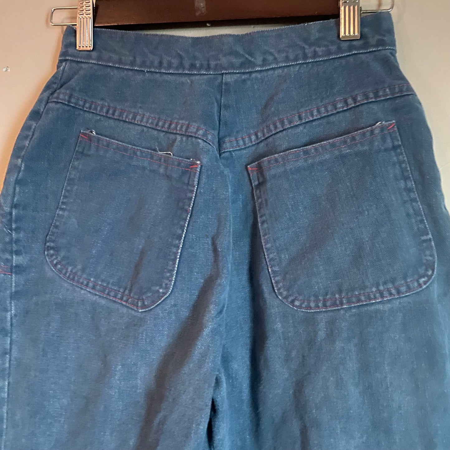 vtg 70s DOUBLE ZIPPER JEANS // 25/26 flare leg medium wash bell bottom jeans indigo denim wide leg high waisted jeans retro side zip jeans