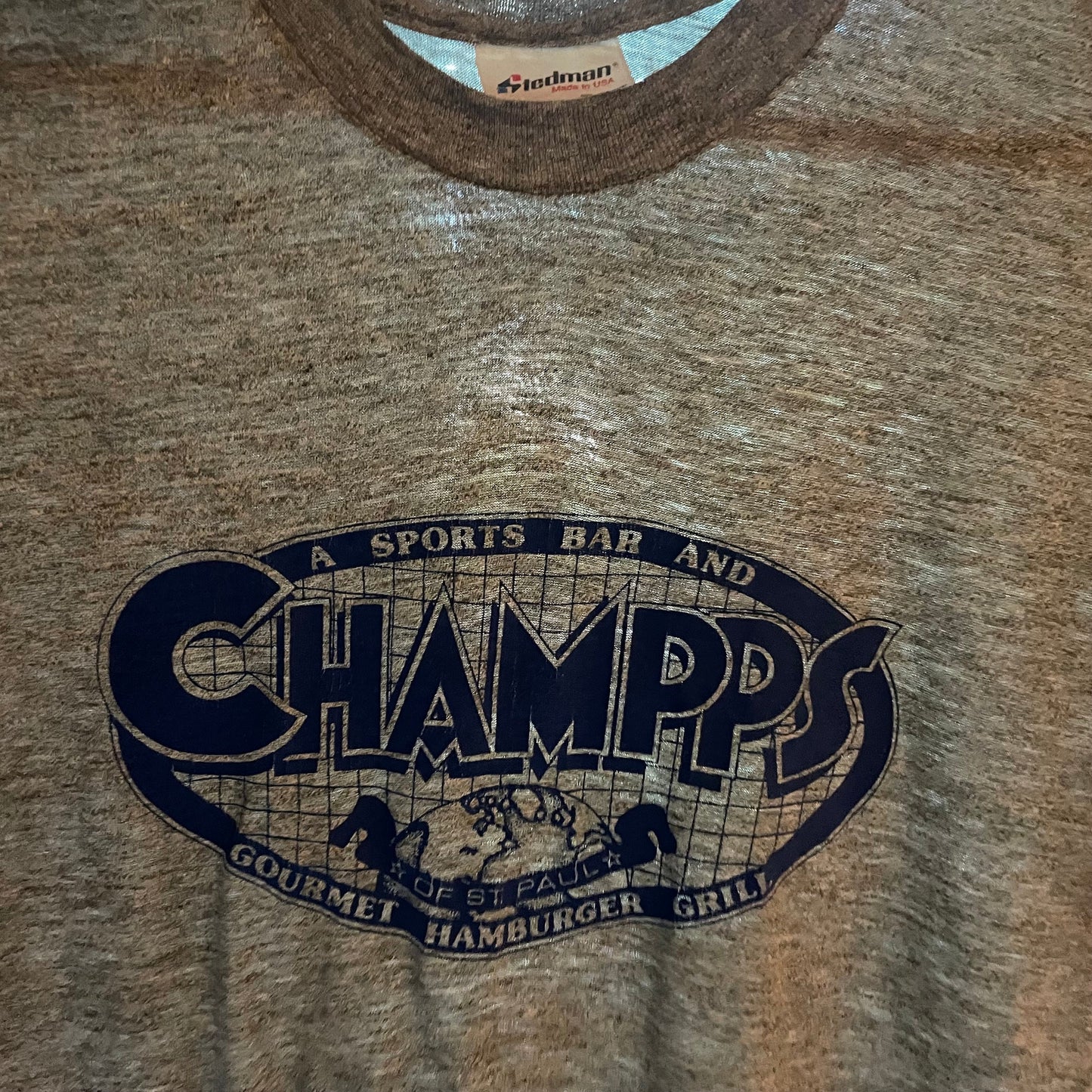 vtg 70s CHAMMPS ST PAUL // vintage xl minnesota hamburger chain restaurant paper thin distressed soft sheer baggy grunge oversized hipster