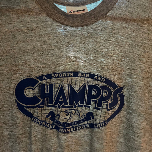vtg 70s CHAMMPS ST PAUL // vintage xl minnesota hamburger chain restaurant paper thin distressed soft sheer baggy grunge oversized hipster