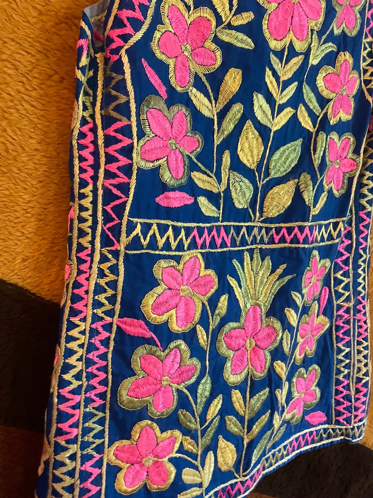 vtg 60s HEAVILY EMBROIDERED WAISTCOAT // vintage blue & pink floral tapestry vest bright neon hippie bohemian embroidered psychedelic