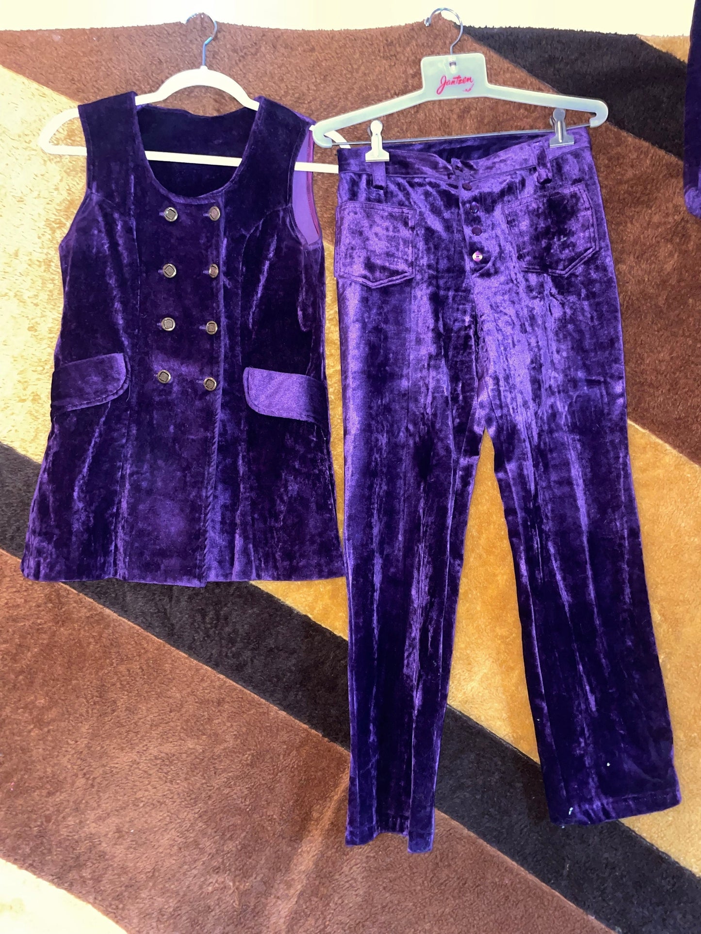vtg 60s PURPLE VELVET PANTS Set // vintage waistcoat & mini skirt plush soft flare pants mod mini skirt pantsuit set retro mod rare true vtg